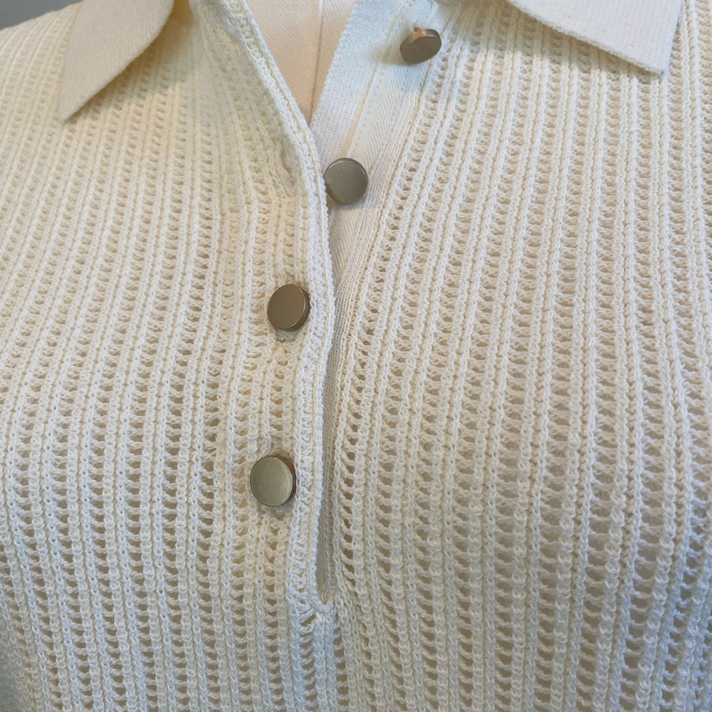 rag & bone Cream Open Knit Polo Style Summer Sweater Medium Cotton Blend NWT - Picture 7 of 12
